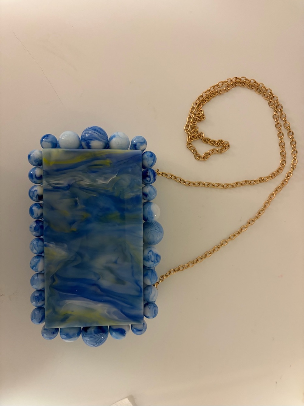 Blue Marbled Acrylic Clutch with Gold Chain